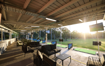 Hamersley Golf Course driving range in Perth – fully licensed, entertainment-focused venue with interactive golf games, Inrange® ball tracking, lounge seating, and food and drink service.